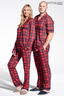 Hot Squash Red Tartan Jersey Womens Pyjama Set (M80262) | ₪ 317