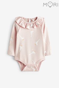 MORI Organic Cotton  Long Sleeve Pink Duck Print Bodysuit