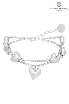 Caramel Jewellery London - Braccialetto color argento con ciondoli e strati multipli a cuore (M80836) | €24
