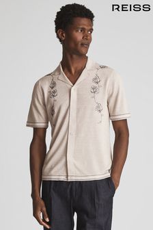 Reiss Putty Sampson Cuban Collar Embroidered Shirt (M81487) | SGD 325
