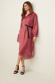 Red/White Stripe Satin Shirt Dress (M81617) | $83