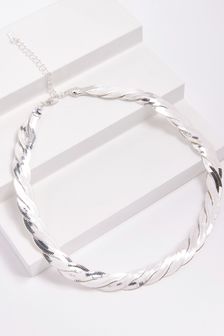 Silver Tone Recycled Metal Plaited Snake Chain Necklace (M81882) | ₪ 46
