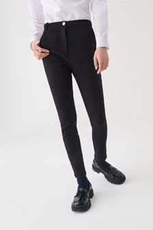 Black Senior Gold Snap High Waisted Skinny Stretch Trousers (9-17yrs) (M82159) | SGD 16 - SGD 26