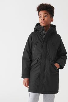 Black Next Shower Resistant Faux Fur Hooded Parka Coat (3-17yrs) (M82184) | €28 - €36