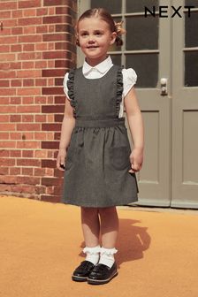 Grey Ruffle Detail Pinafore School Dress (3-14yrs) (M82227) | KRW21,300 - KRW27,800