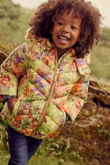 Green Floral Printed Shower Resistant Padded Coat (3mths-7yrs) (M82248) | €36 - €42