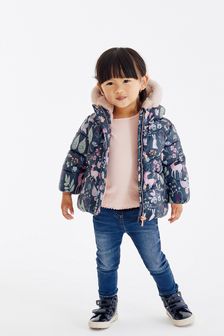 Navy Blue Unicorn Printed Shower Resistant Padded Coat (3mths-7yrs) (M82250) | AED103 - AED121