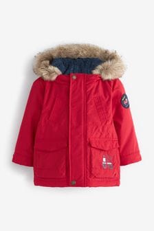 Red Faux Fur Hooded Parka Coat (3mths-7yrs) (M82272) | 107 zł - 123 zł