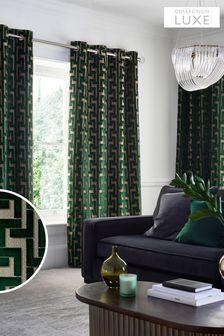 Green Collection Luxe Fretwork Velvet Eyelet Lined Curtains (M82793) | €198 - €397