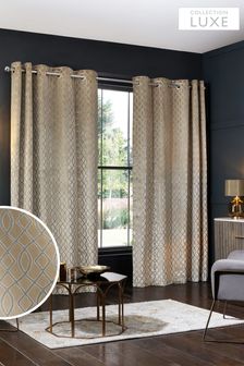 Champagne Gold Collection Luxe Heavyweight Maeve Damask Velvet Eyelet Lined Curtains (M82795) | €232 - €464