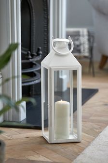 White Metal And Glass Lantern (M82838) | $67