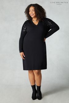 Черное трикотажное платье с пайетками Live Unlimited (M83227) | €49