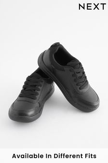 Black Lace-Up Wide Fit (G) School Trainers (M83374) | $32 - $44