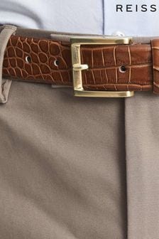 Reiss Tan Albany Croc Embossed Leather Belt (M83506) | SGD 165