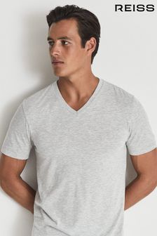 Reiss Grey Melange Dayton Regular Fit V-Neck T-Shirt (M84272) | $44