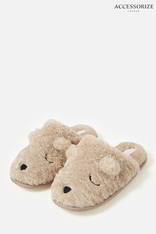 Accessorize Grey Teddy Bear Fluffy Slippers