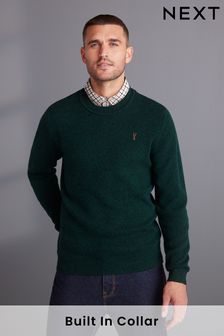 Verde - Suéter de punto de lana de cordero con camisa simulada (M85157) | 51 €