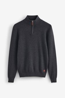 Charcoal Grey Zip Neck Knitted Premium Regular Fit Jumper (M85165) | SGD 67
