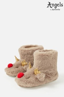 Angels By Accessorize Brown Rudolph Fluffy Boot Slippers