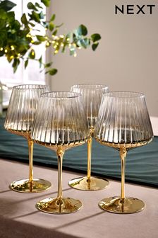 Set of 4 Clear Claro Gold Rim Tumbler Glasses