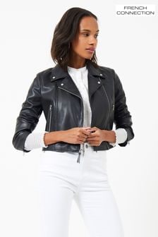 French Connection Black PU Leather Etta Biker Jacket (M86232) | $146