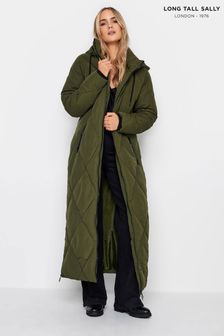 Zielony - Long Tall Sally Longline Diamond Puffer Coat (M86402) | 285 zł