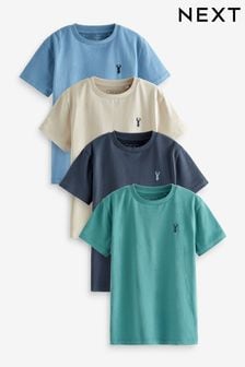 Mineral Green/Blue 100% Cotton Short Sleeve Stag Embroidered T-Shirts 4 Pack (3-16yrs) (M86454) | $34 - $45