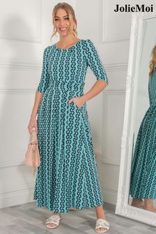 Jolie Moi Cierra Green 3/4 Sleeve Maxi Dress (M86515) | ₪ 396