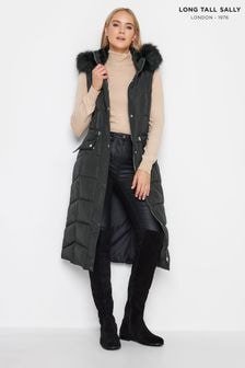 Long Tall Sally Black Faux Fur Trim Midi Gilet (M86716) | $120