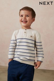 Ecru Cream - Henley Stripe Knit Crew Jumper (3mths-7yrs) (M86819) | kr210 - kr250