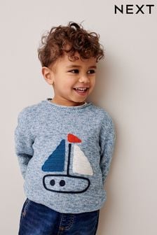 Blue Character Boat Knit Crew Jumper (3mths-7yrs) (M86821) | ￥2,430 - ￥2,780