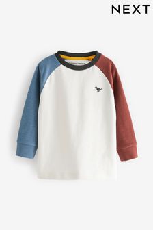 Weiß/Blau/Braun - Bequemes langärmeliges T-Shirt mit Farbblockdesign (3 Monate bis 7 Jahre) (M86841) | 11 € - 14 €