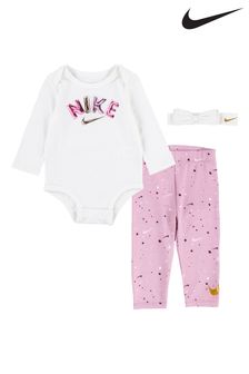 Nike Pink Baby Long Sleeve Bodysuits 3 Pack (M86937) | €37
