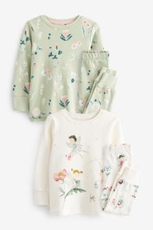 Cream/Green Fairy 2 Pack Pyjamas (9mths-8yrs) (M87102) | DKK215 - DKK274