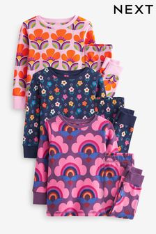 Purple/Navy Blue/Pink 3 Pack Floral Soft Touch Cotton Snuggle Pyjamas (9mths-16yrs) (M87106) | OMR12 - OMR18