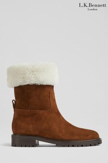 L.K.Bennett Brown Sally Suede Shearling Cuff Ankle Boots (M87121) | ₪ 1,235