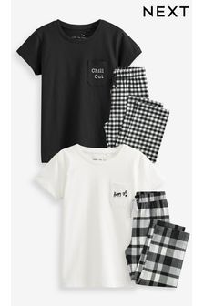 Schwarz/Weiß mit Karos - Next Pyjama mit Hose im Jogginghosen-Stil, 2er Pack (3-16yrs) (M87128) | CHF 45 - CHF 61