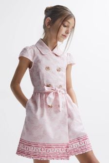 Reiss Pink Print Jacie Junior Cap Sleeve Double Breasted Dress (M87149) | TRY 1.500