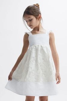 Reiss White Abby Junior Lace Detail Bow Back Dress (M87260) | OMR64