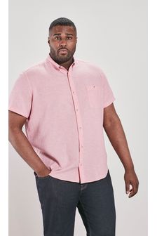 Pink Linen Blend Plus Size Short Sleeve Shirt (M87262) | ₪ 89