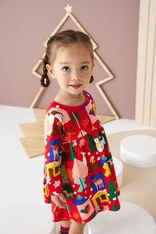 Red Christmas Character Long Sleeve Jersey Dress (3mths-7yrs) (M87271) | ￥1,050 - ￥1,350