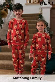 Red Reindeer Kids Matching Family Christmas Cosy Pyjamas (9mths-16yrs) (M87295) | €12 - €20