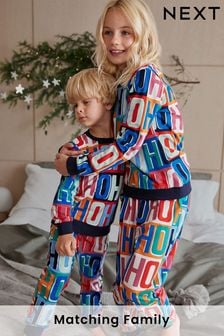Navy Blue HoHoHo Matching Family Kids Cosy Pyjamas (9mths-16yrs) (M87296) | €13 - €21