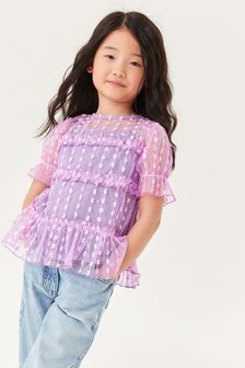 Lilac Purple Sequin Mesh Layered Party Top (3-16yrs) (M87304) | €11 - €13