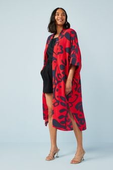 Rot/Marineblau mit Blumenmuster - Langer Kimono (M87338) | 24 €