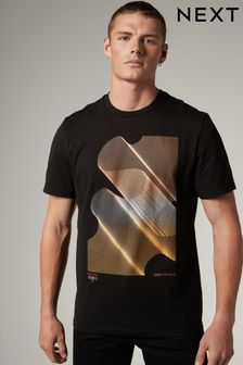 Schwarz/Bronze/Linien - Regulär - Bedruckte T-Shirts (M87448) | 18 €