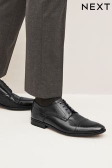 Czarny - Leather Derby Toe Cap Shoes (M88264) | 335 zł