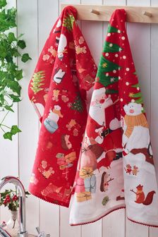 Set of 2 Santa & Friends Kitchen Santa & Friends Tea Towels (M88950) | TRY 122