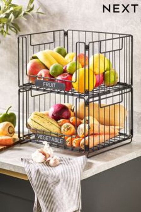 Set of 2 Black Fruit & Vegetable Stacking Storage Baskets (M88971) | kr246