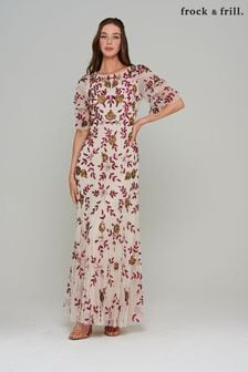 Frock and Frill Cream Embroidered Maxi Dress (M89681) | €122